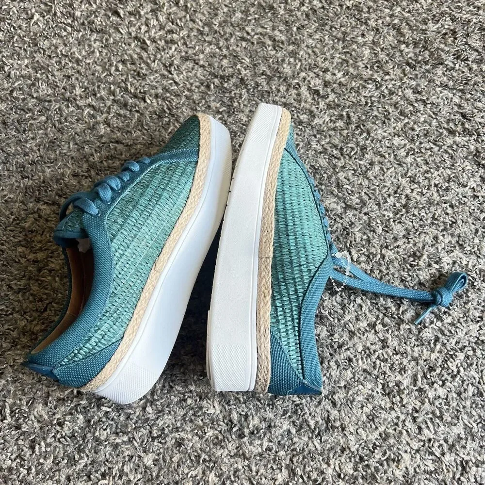 FitFlop Rally Basket Weave Raffia Fashion Sneakers Shoe Lace Blue Women US 5 New